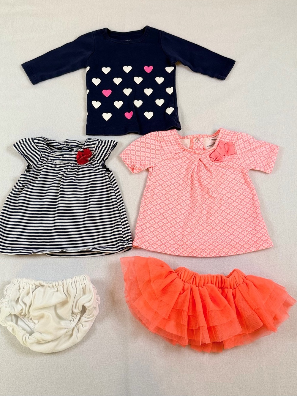 Carter's Navy & White Striped Top with Red Bow Accent